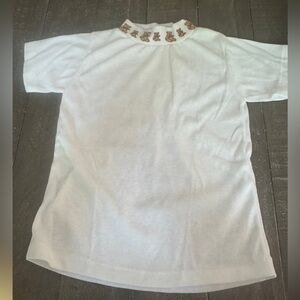 VINTAGE USA Made Mock Neck Teddy Bear‎ White T-shirt Size 4 toddler